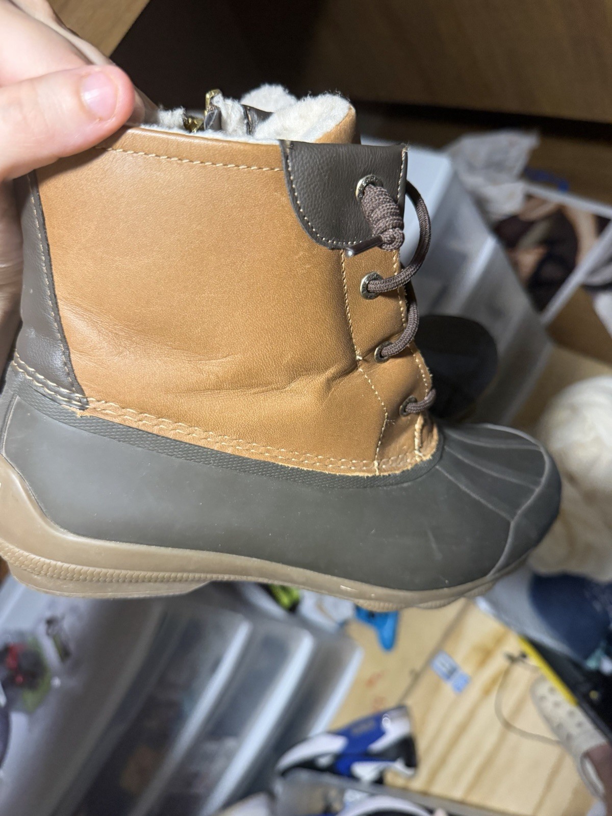 Sperry Women’s Duck Boots Brown/Gray Faux Fur Lined US 10 STS85650