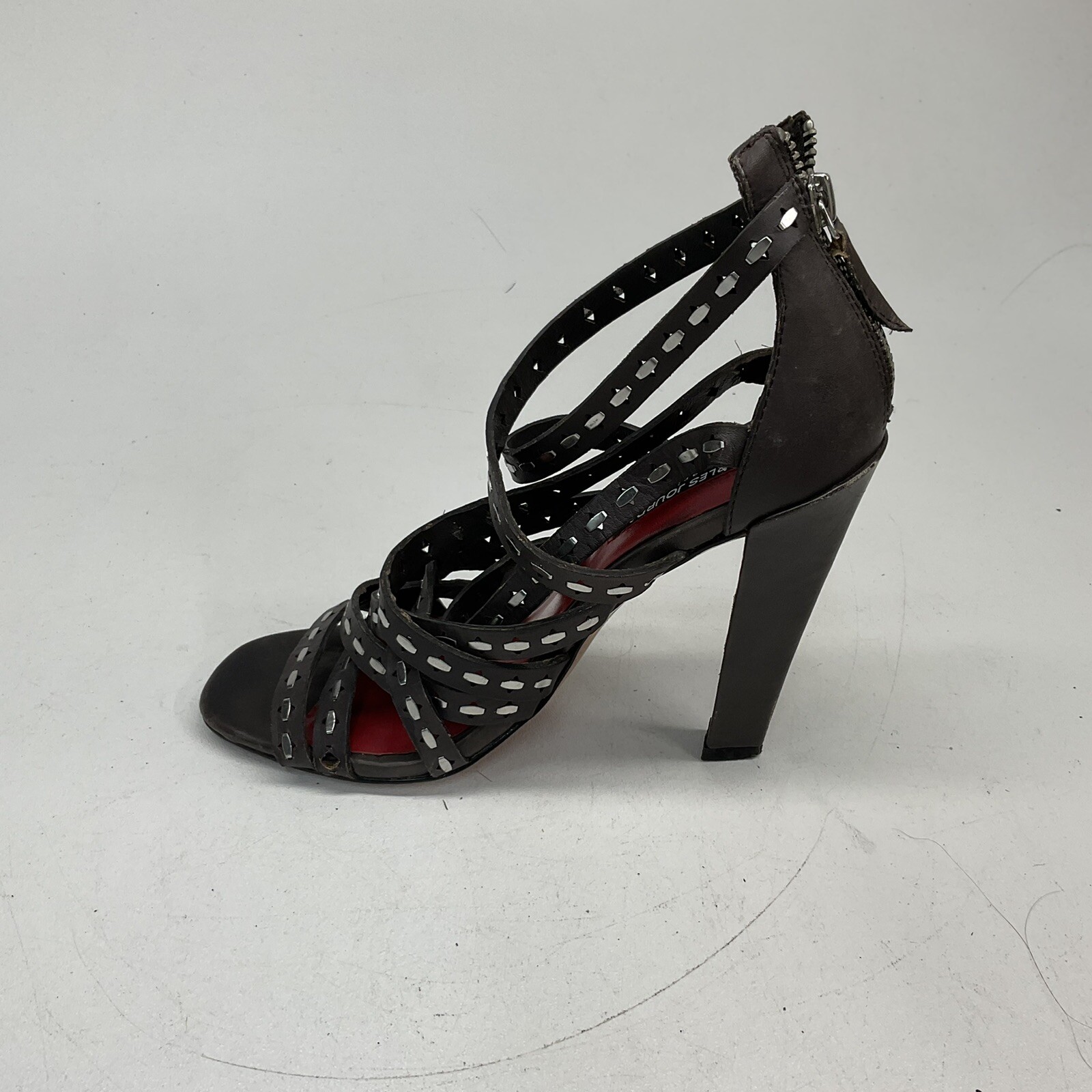 Charles Jourdan Brownish Gray Leather Open Toe Sandals With Heels Size 7.5