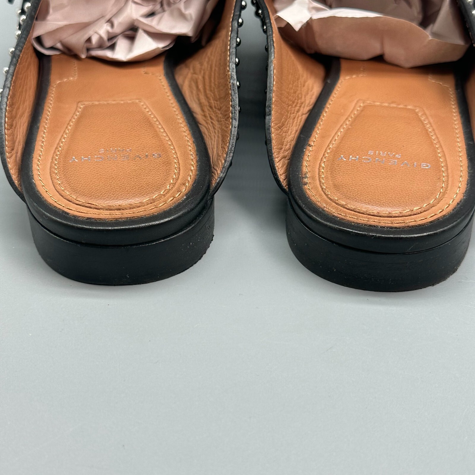 Givenchy Elegant Women US 6 EUR 36.5 Black Leather Slip-On Pointed Studded Mules