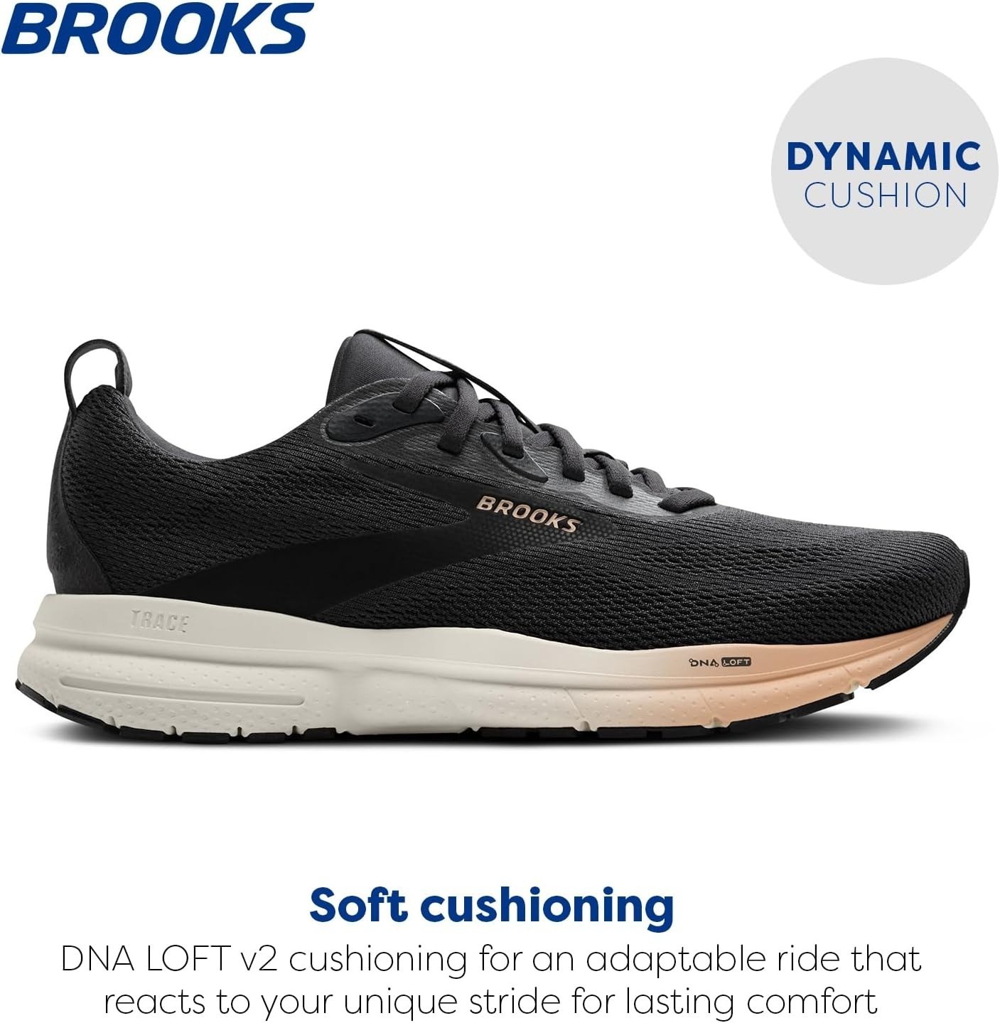 Brooks Women’s Trace 4 Neutral Running Shoe, Color: Ebony/Black/Almond, Medium