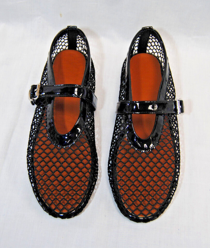 Divanne Women’s Black Mesh Flat Ballerina Mary Jane Shoes New T2355