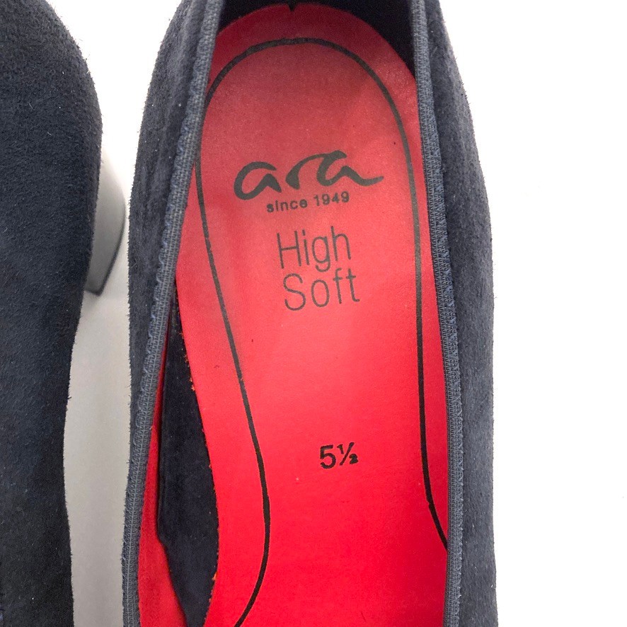 Ara Suede Leather Pumps High Soft Navy Blue Womens 5.5 2″ Block Heel