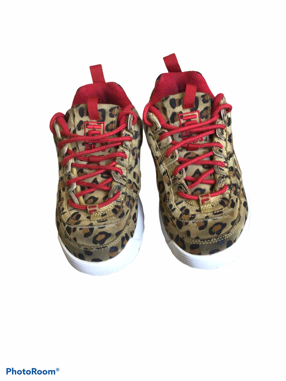 FILA Disruptor 2. YOUTH Size 4 Leopard print & Red Lace up leather/synthetic