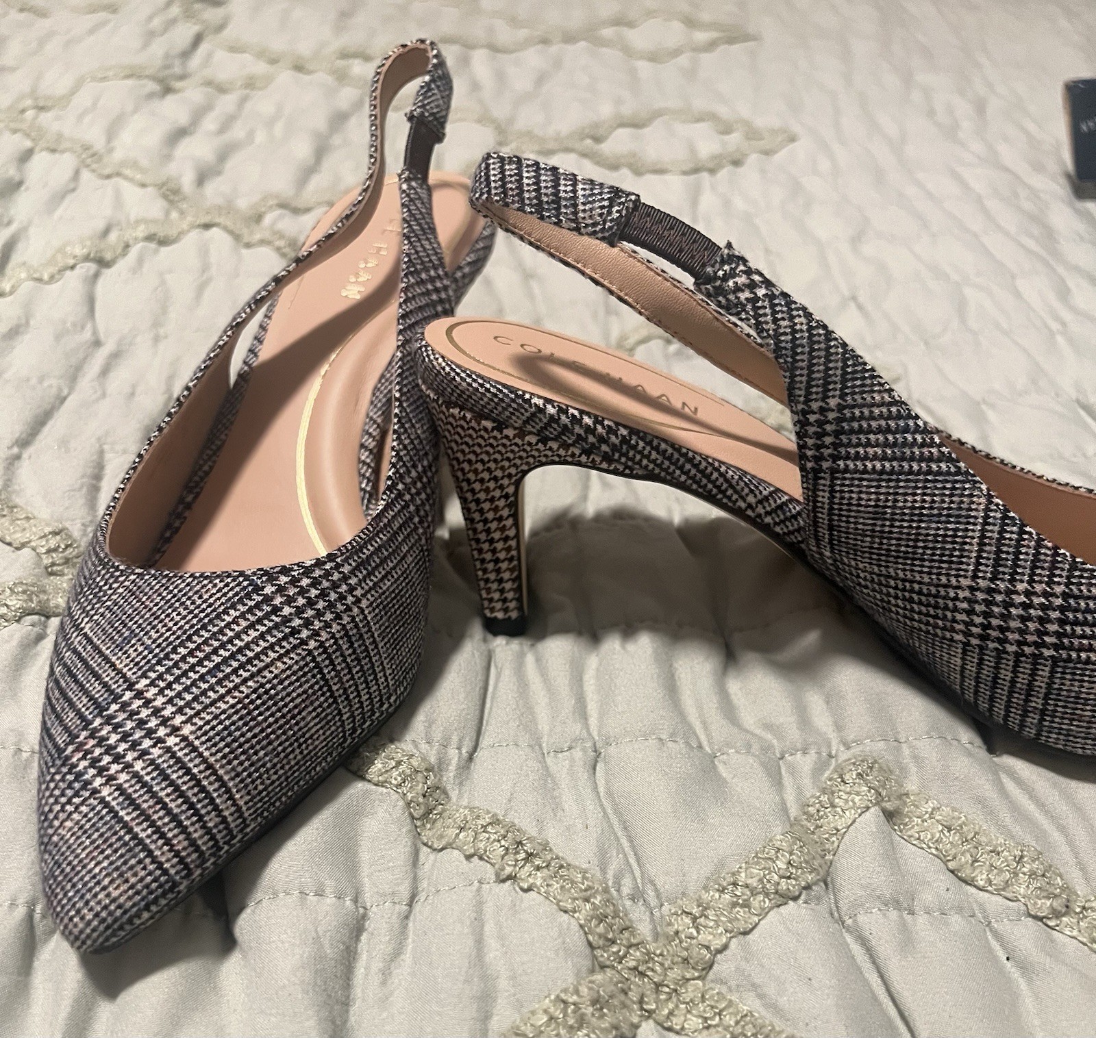 Cole Haan Women’s Plaid Textile Pointed Toe Stiletto Slingback Heels 8B
