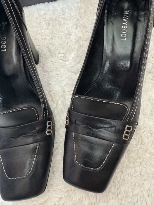 Women Navyboot Heels Black Leather 37 #22RM