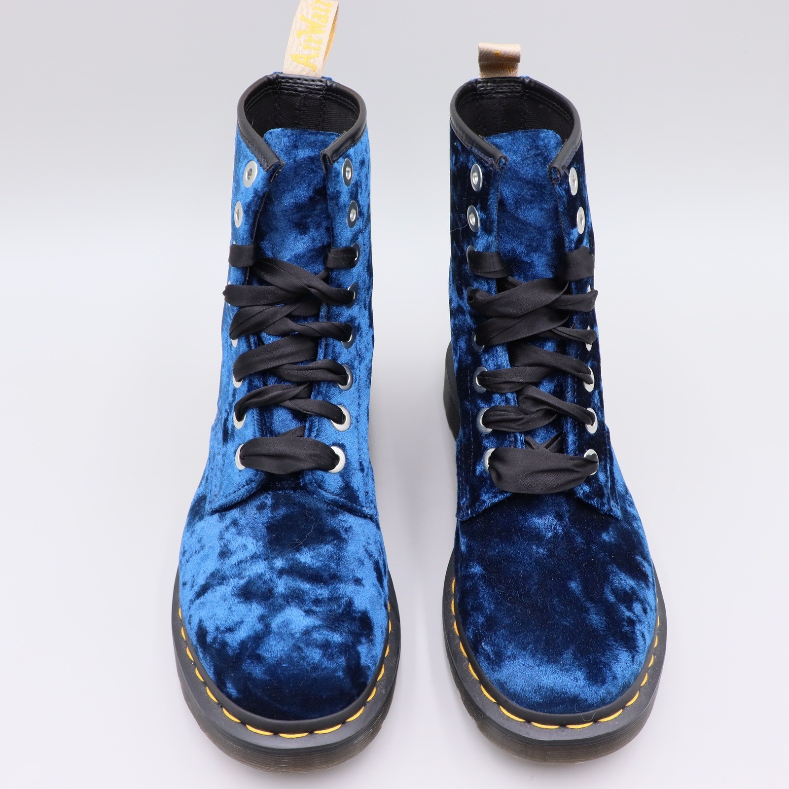 Dr. Martens 1460 Pascal Blue Velvet Ribbon Lace Combat Boots Womens 8 US 39 EU