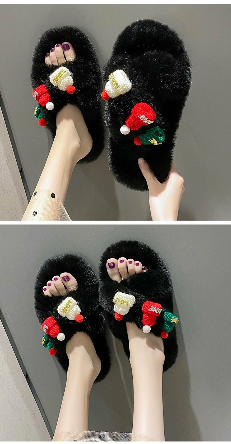 Faux Fur Slides Fuzzy Fluffy Slippers Flat Indoor Outddor Soft Sandals Open Toe