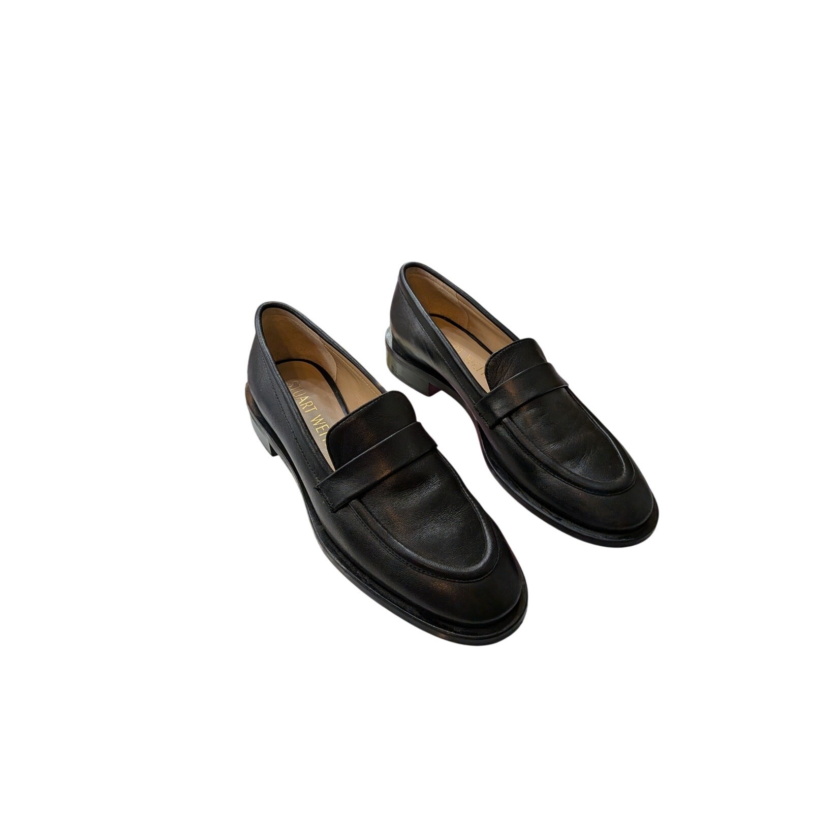 Stuart Weitzman Classic Black Leather Loafers Size 6.5 B Minimalist Designer