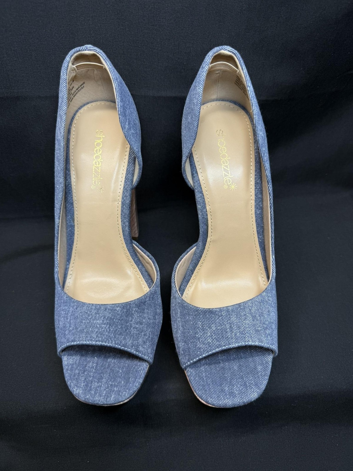 ShoeDazzle Charli Shoes Womens Size 7.5 Platform Heels Pumps Recycled Chambray
