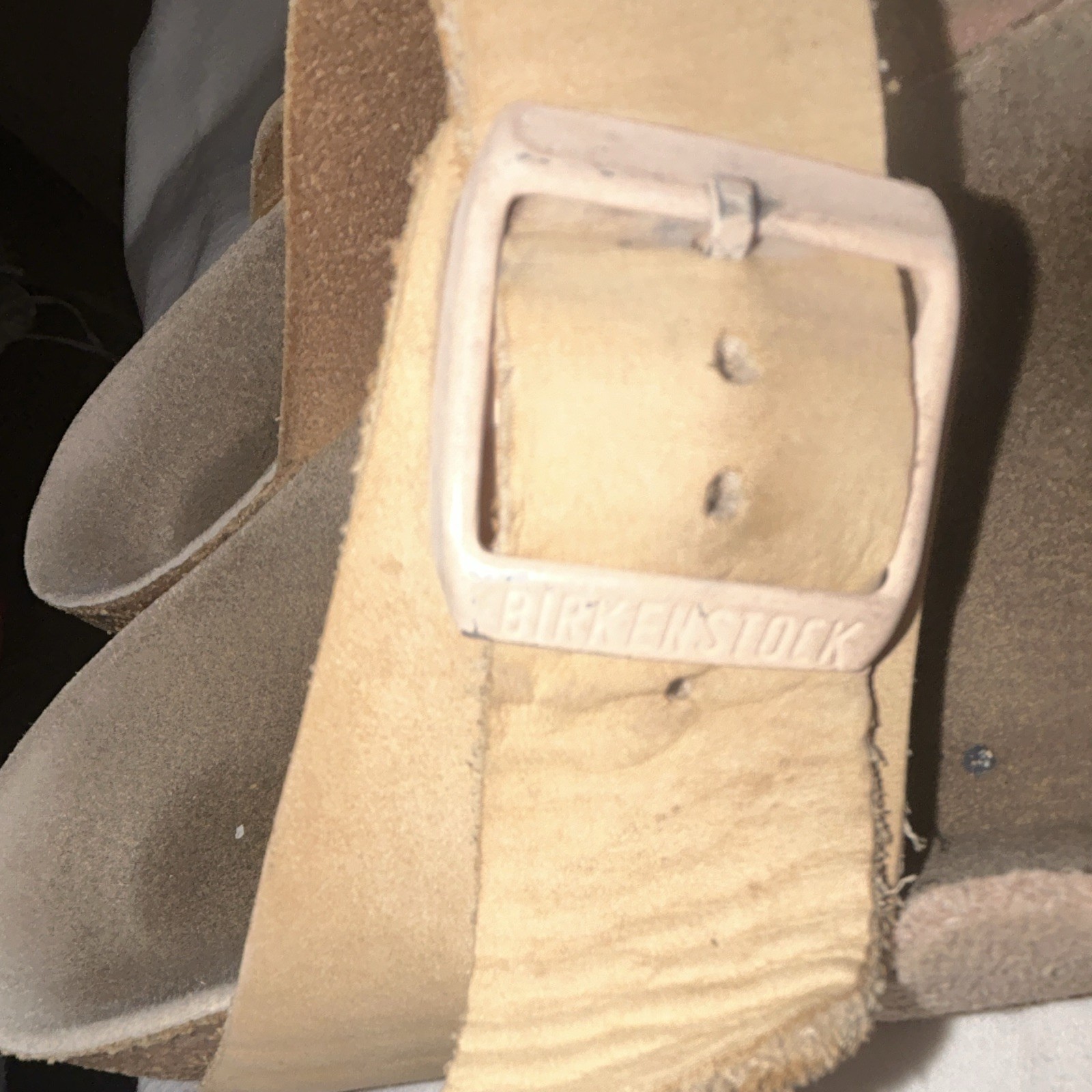 Birkenstock Suede Two Strap Buckle Slide Sandals Beige/Taupe Women EU 38