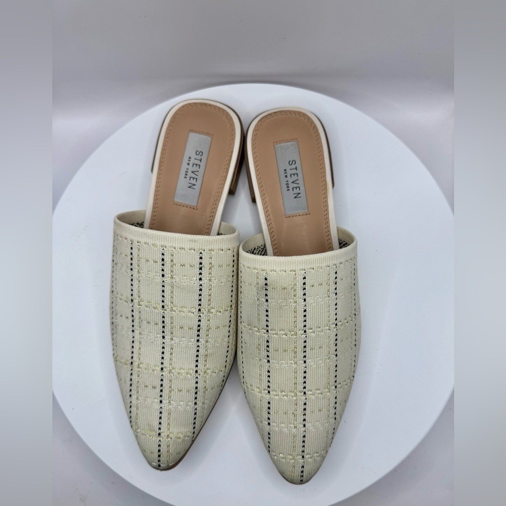 Steven New York Cream Woven Pointed Toe Mules Slip-On Flats Backless Size 7