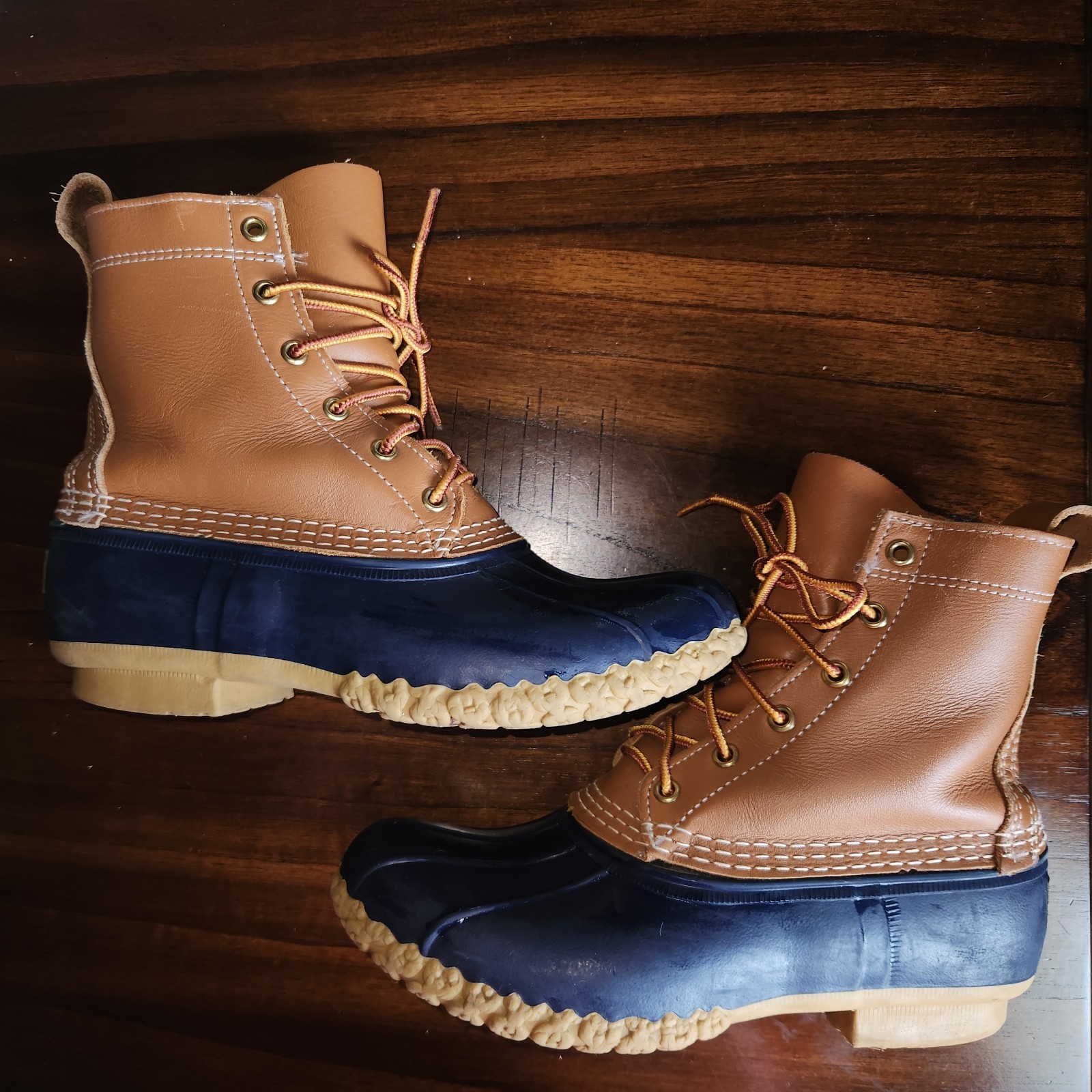 Blue & Tan LL BEAN Classic Duck Boots Women’s 9 Waterproof Leather USA Bean Boot