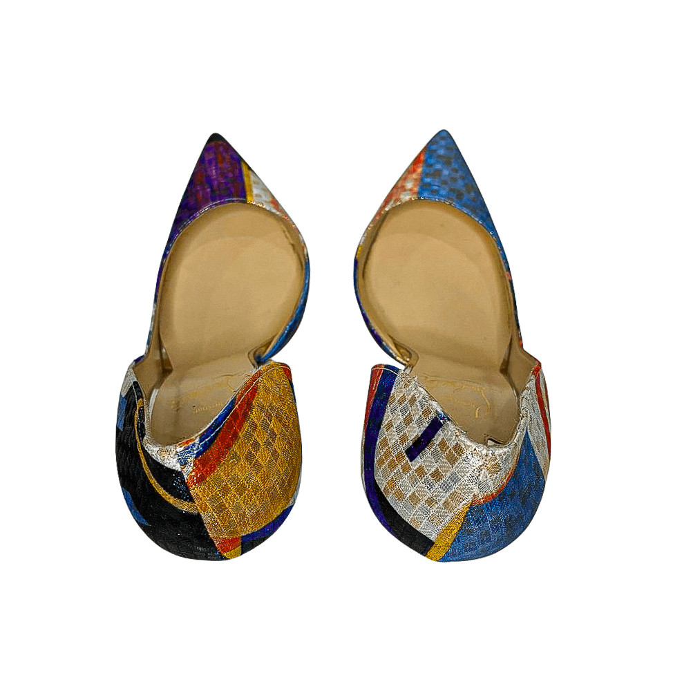 Christian Louboutin Iriza 100 Lurex Modernist Multi Gold Pumps 4.25 Heel EU 39