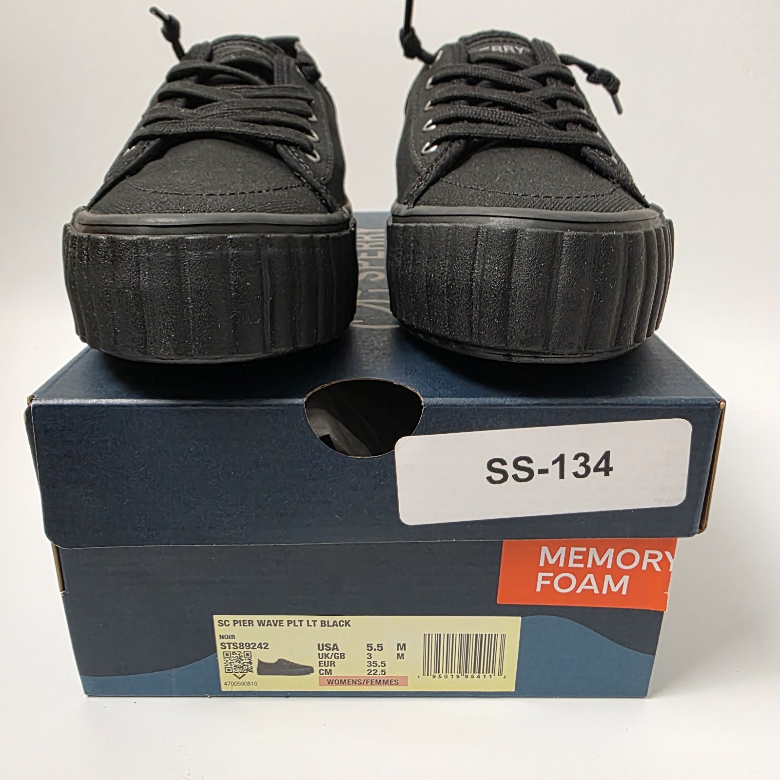NEW Women’s Sperry SeaCycled Pier Wave Top-Siders Memory Foam Black Size 5.5 M