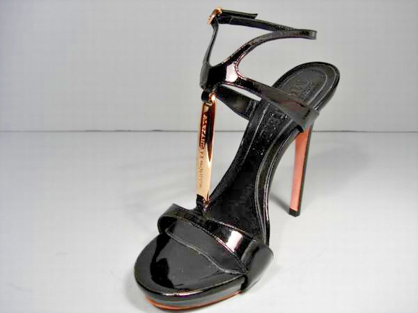 Alexander McQueen 36/6 Black Patent Leather T-Strap Logo Platform Sandals Luxury