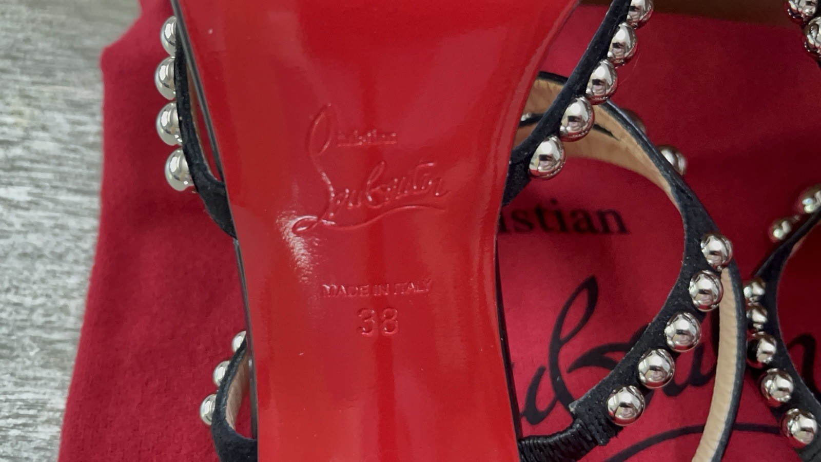 Christian Louboutin Galleria Napa Shiny Black/silver Heeled Sandal W Dome Detail