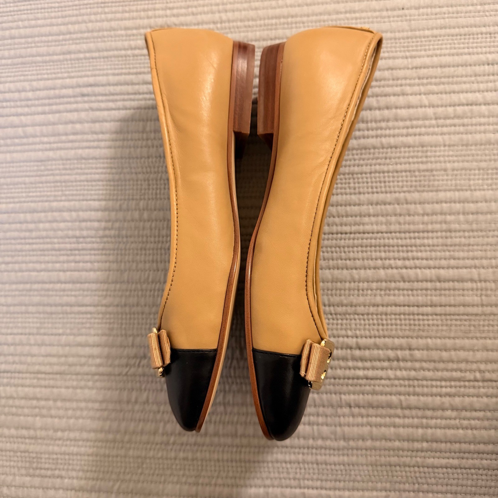 Sam Edelman Women’s Felicia Cap Toe Ballet Flats Tan Black Gold Buckle Size 9