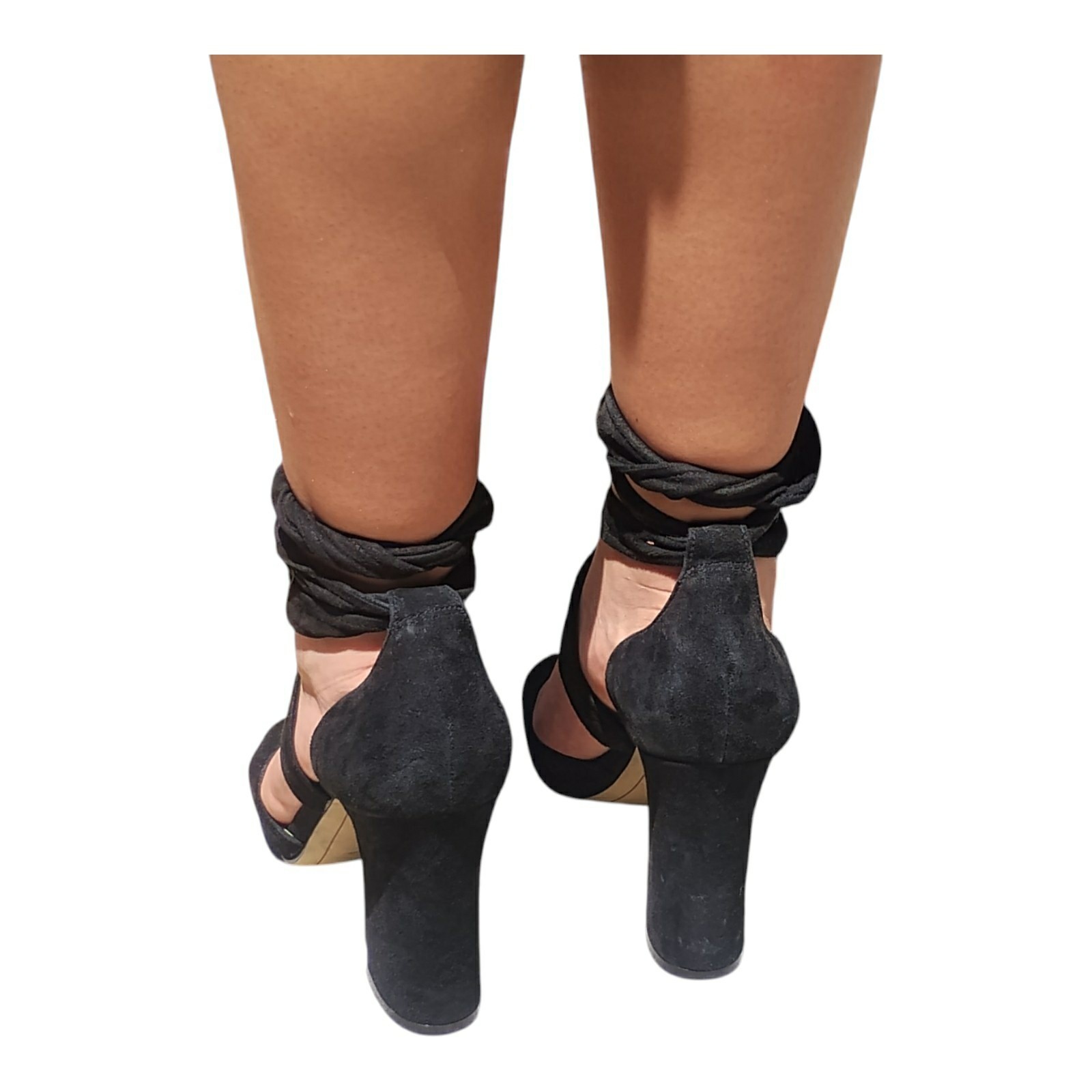 Karl Lagerfeld Paris Black Suede Ankle Wrap Block Heel Sandals Women’s Sz 7.5