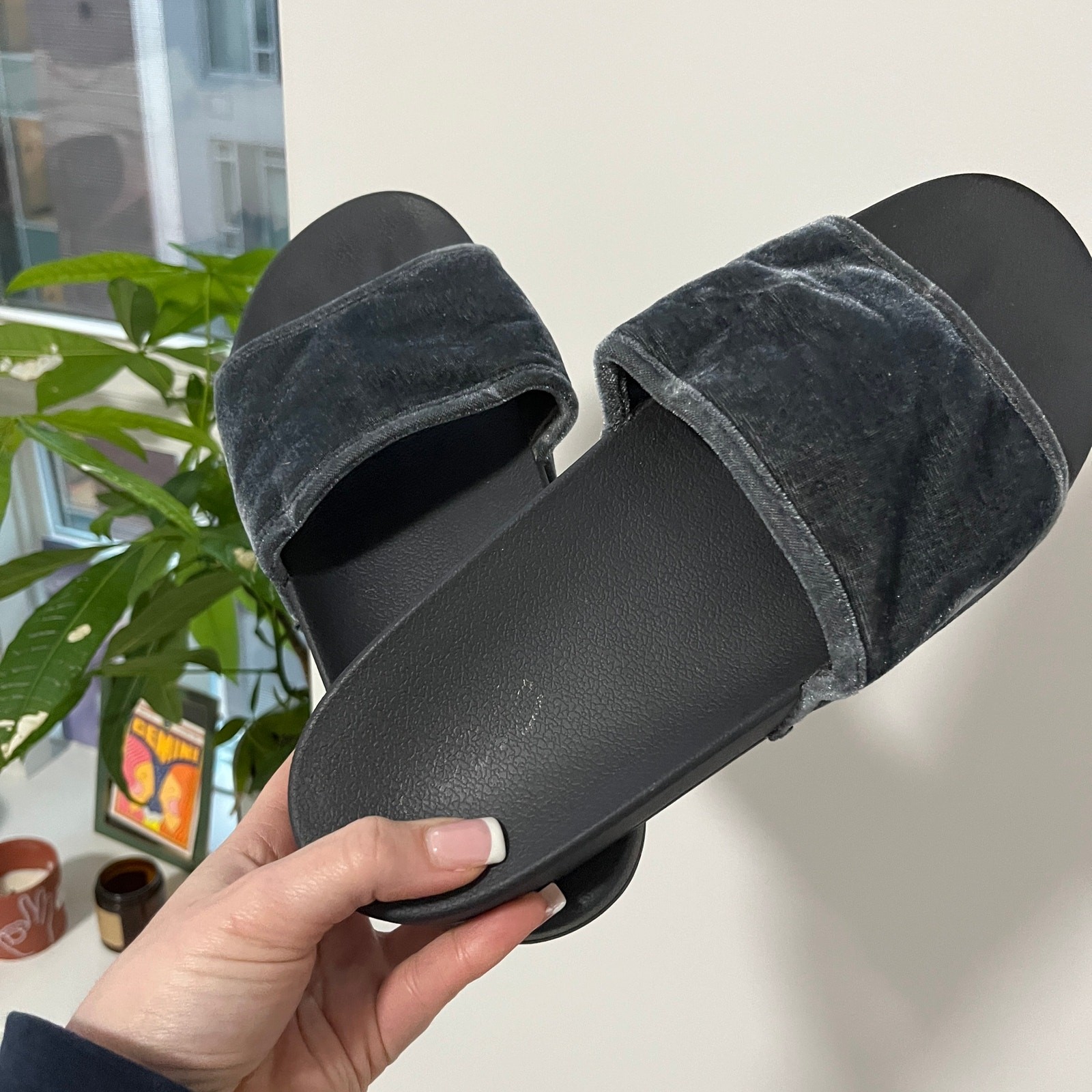 Aerie Blue Velvet Slides Size 10