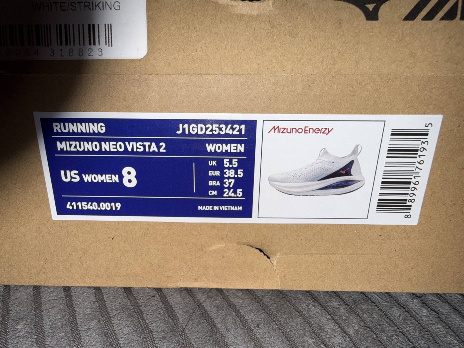 Mizuno Neo Vista 2 Women’s Size 8 White/Purple Brand New In Box