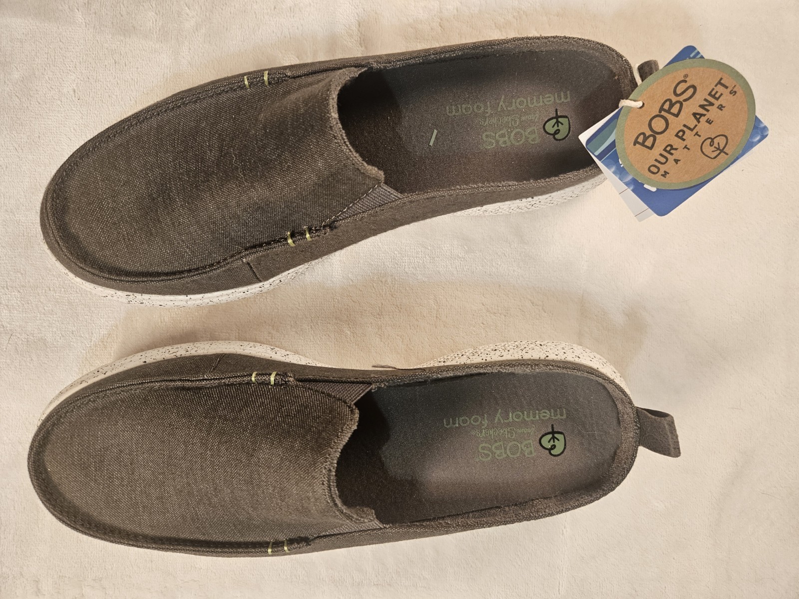 Skechers BOBS Skipper Water & Air Slip On Loafers Canvas Shoes Sz 8 Charcoal NEW