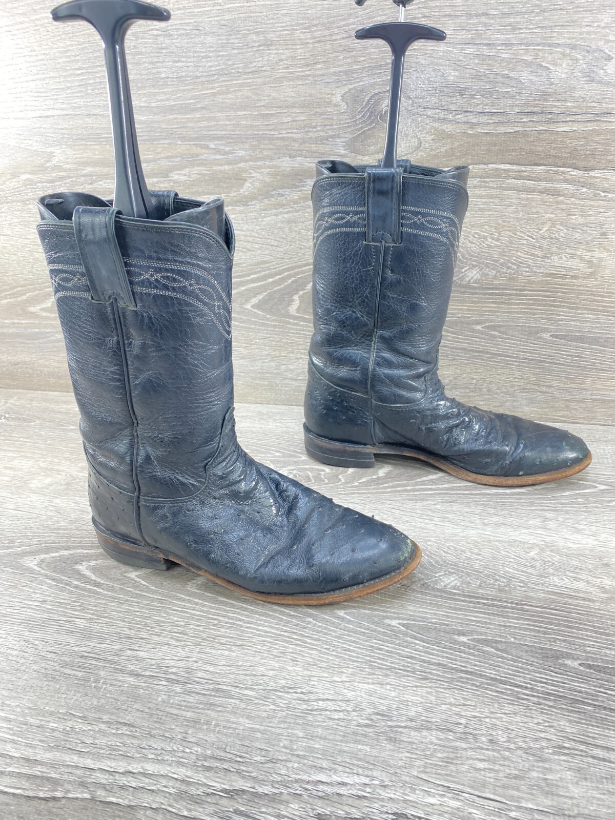 Justin L3171 Womens Right 7 B Left 8 B Black Ostrich Quill Leather Cowboy Boots