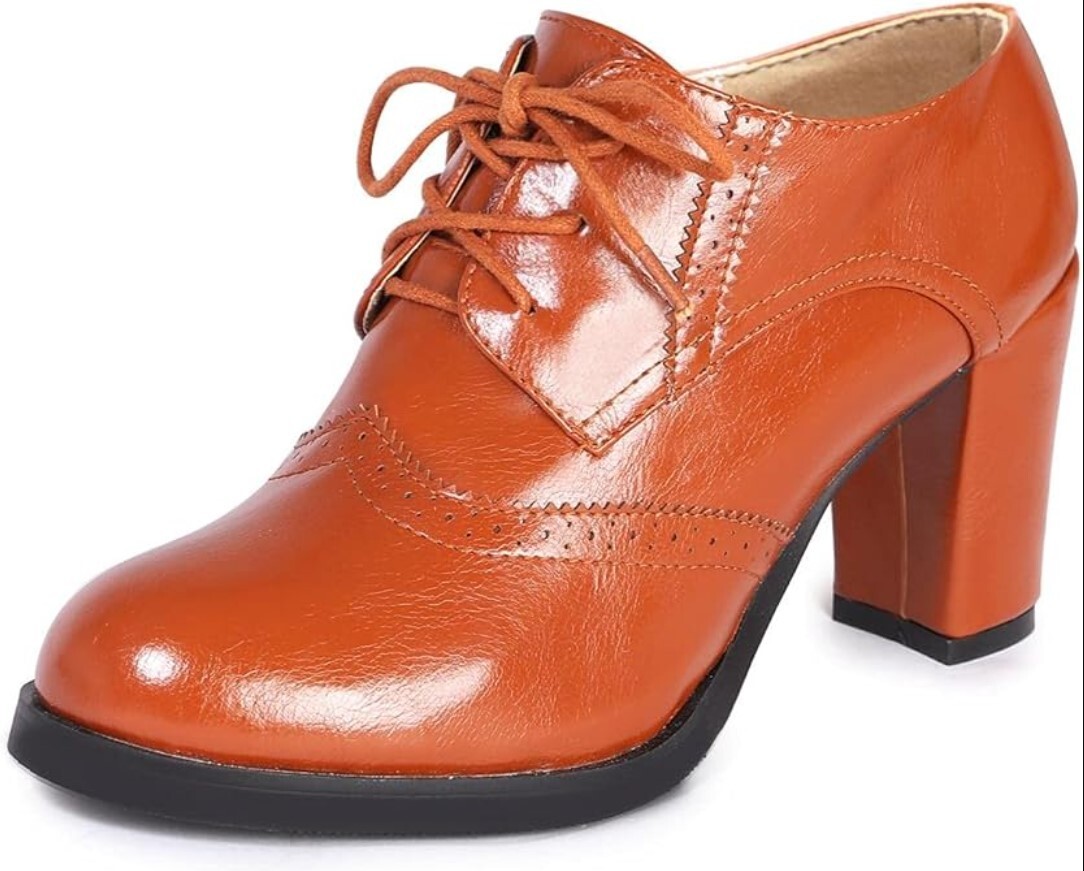 Odema Brown Womens PU Leather Oxfords Brogue Wingtip Lace Up Dress Shoes