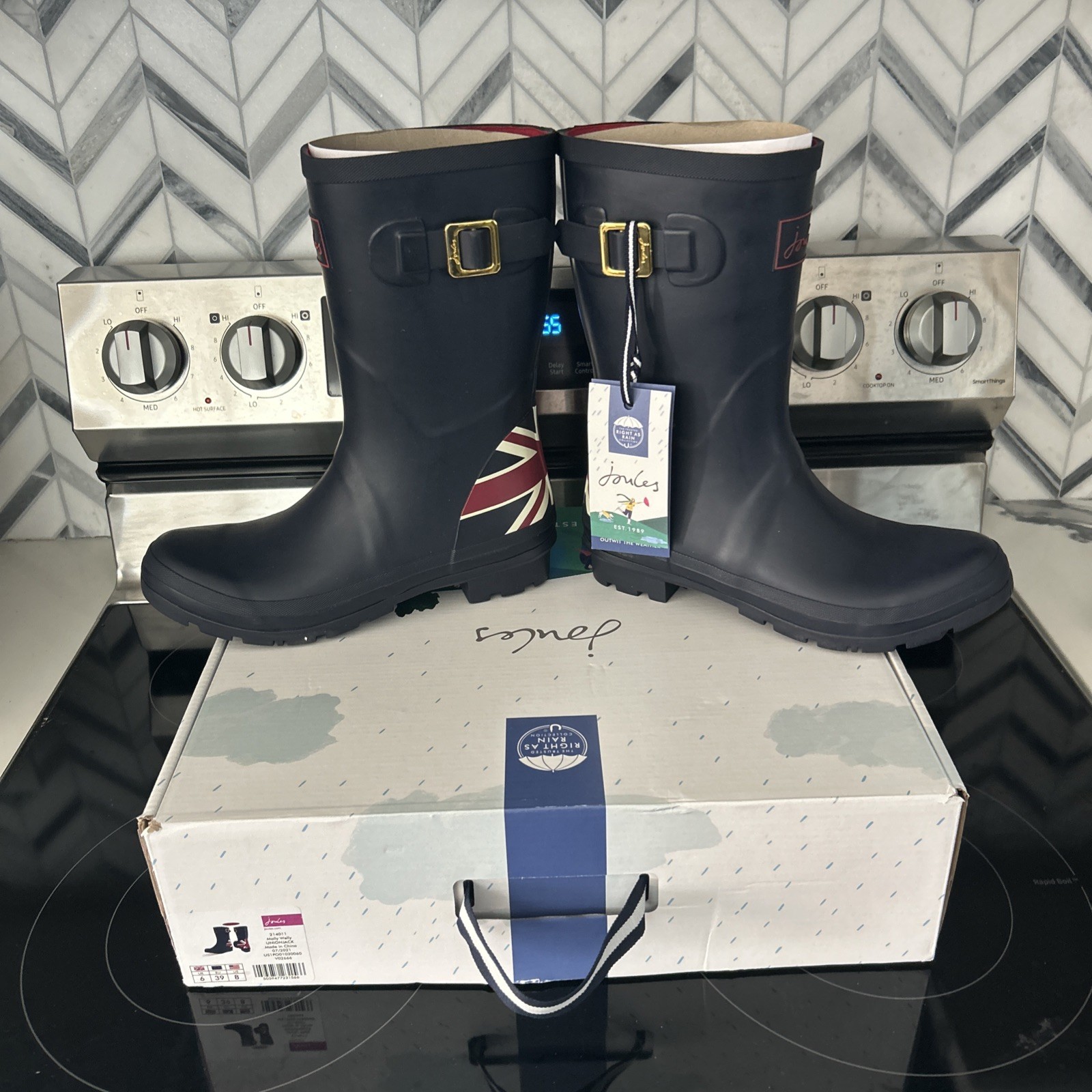 Joules Molly Welly Rain Boots Unionjack Size 8 Us UK 6 EU 39 Brand New!!