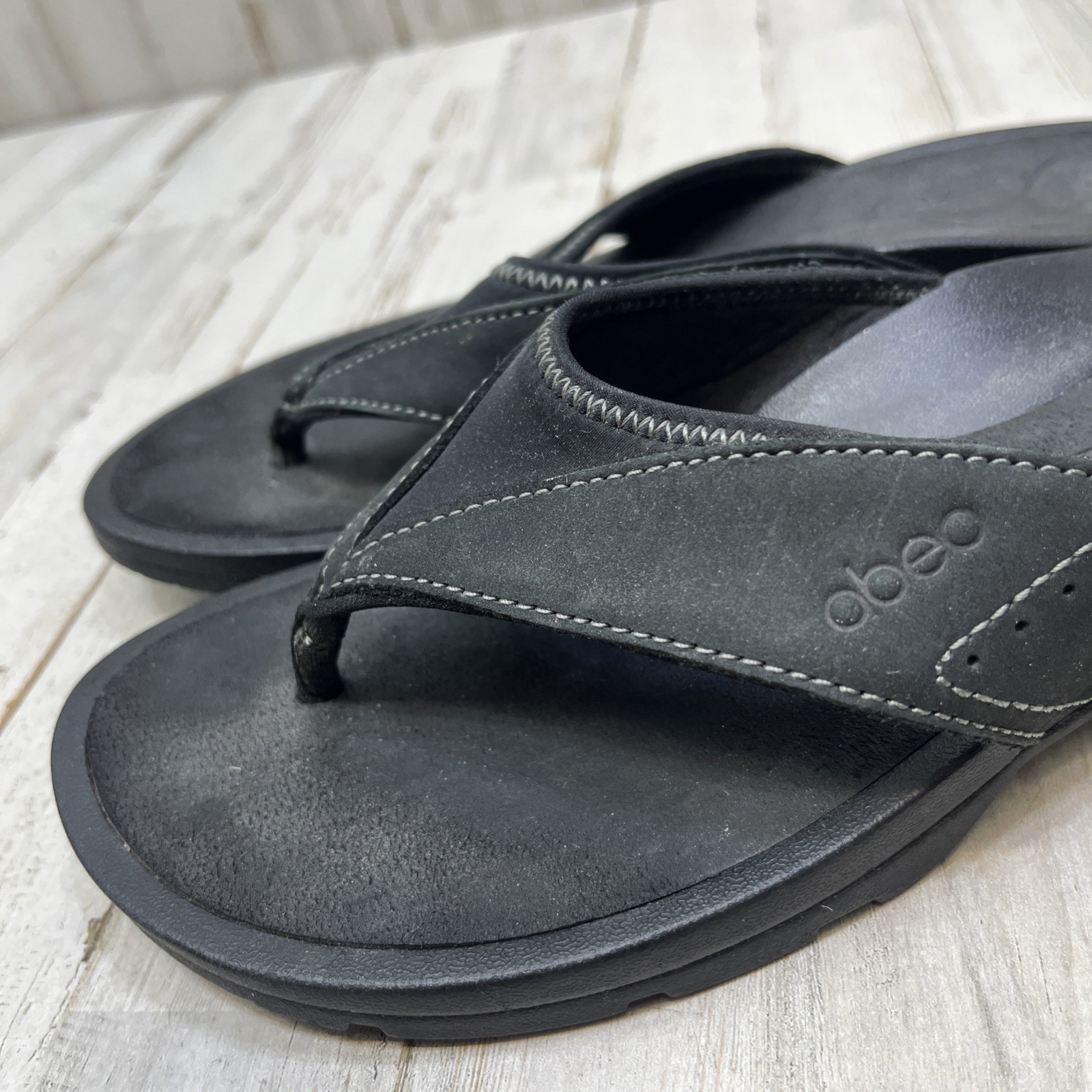 Abeo Balboa W400 Sandals Flip Flops Thongs Women’s Sz 8.5N Leather/Textile Black