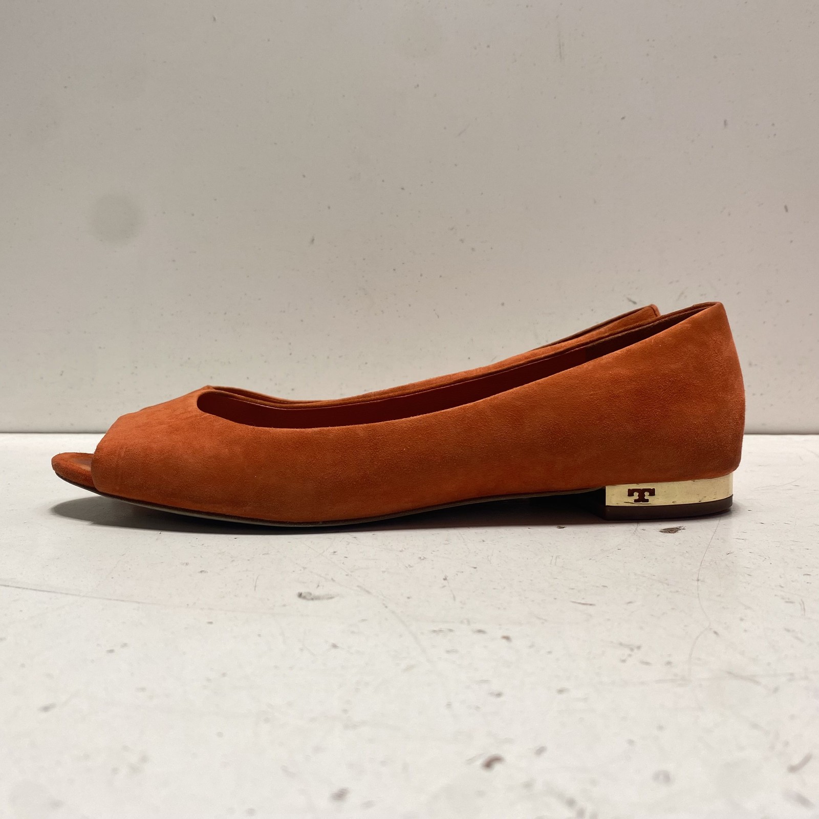 Tory Burch Sophie Orange Suede Peep Toe Flats Women’s Size 10M