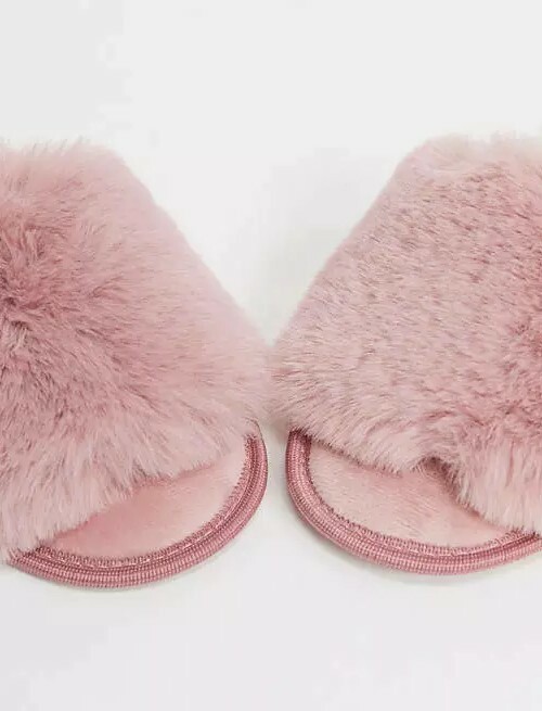 ASOS ~ Pink ~ Soft ~ Furry ~ Quilted ~ Slide-On Slippers ~ Size Large (9/10)