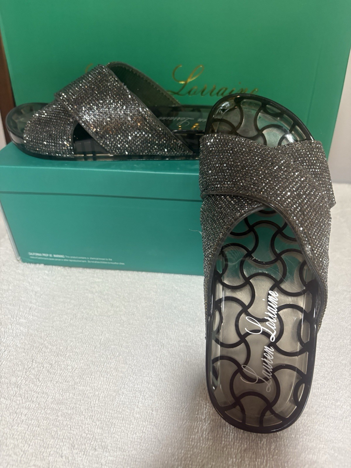 Lauren Lorraine Small Sandals Black Jelly Glitter Slippers Glamorous Chic Shoes