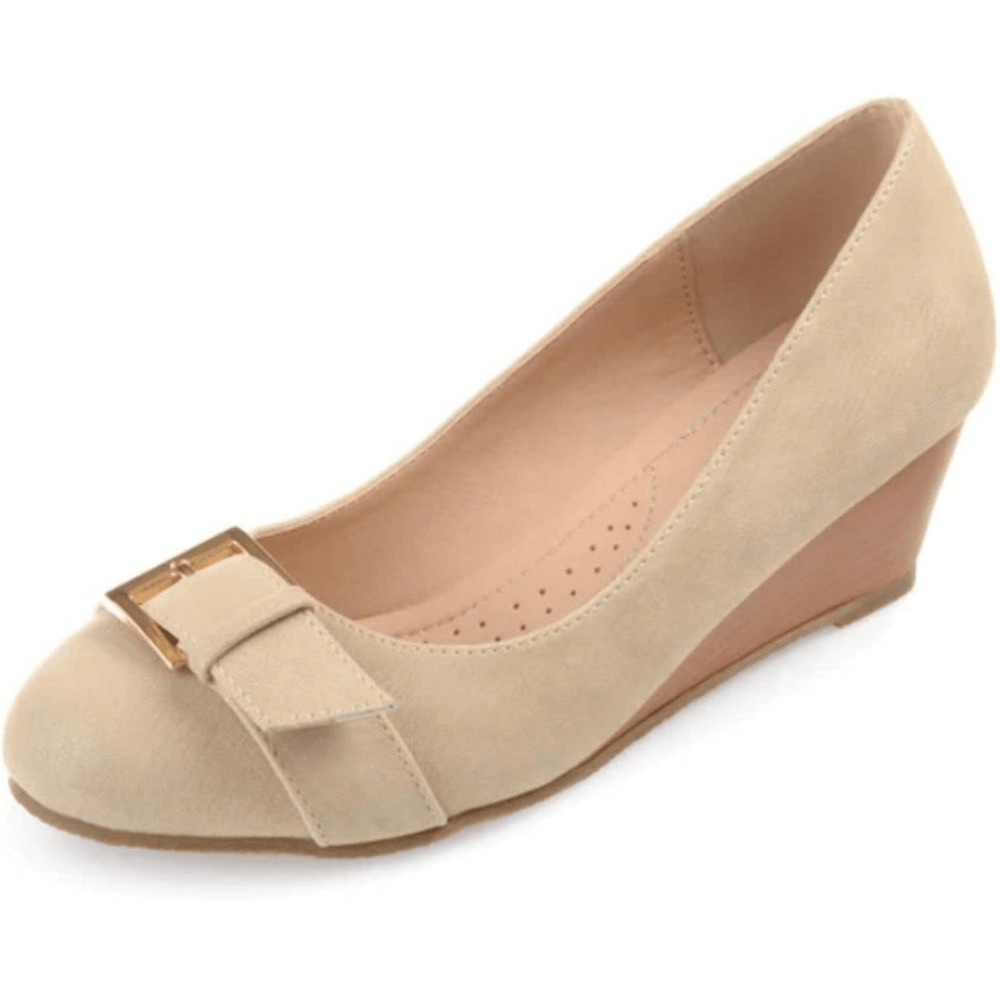 New in Box Journee Collection Graysn Wedge Heels with Buckle Bone Color Size 9.5