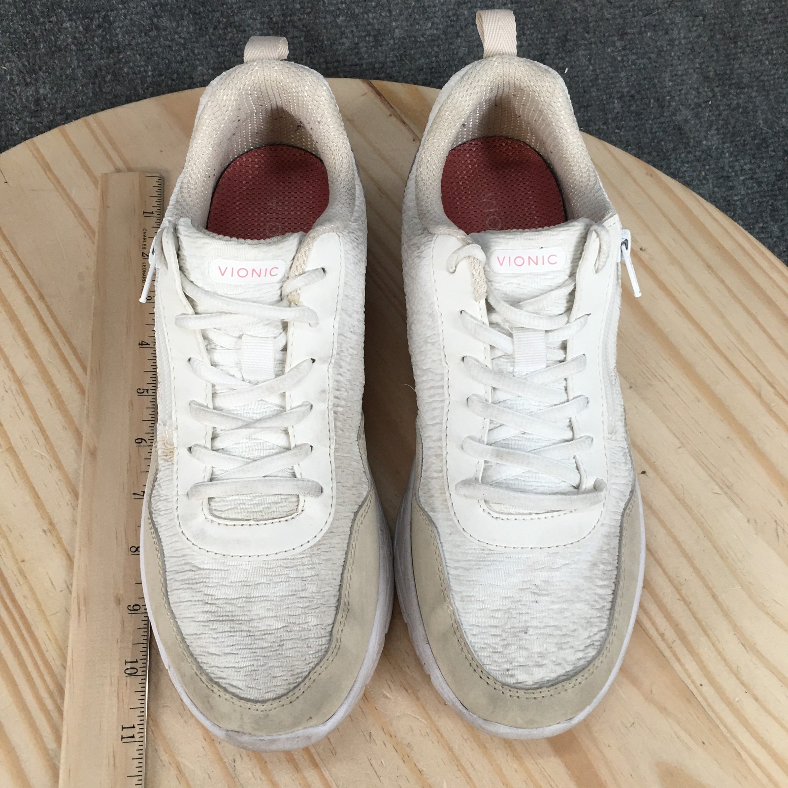 Vionic Shoes Womens 10 Jetta Sporty Comfort Lace Up Zip Sneakers White Orange