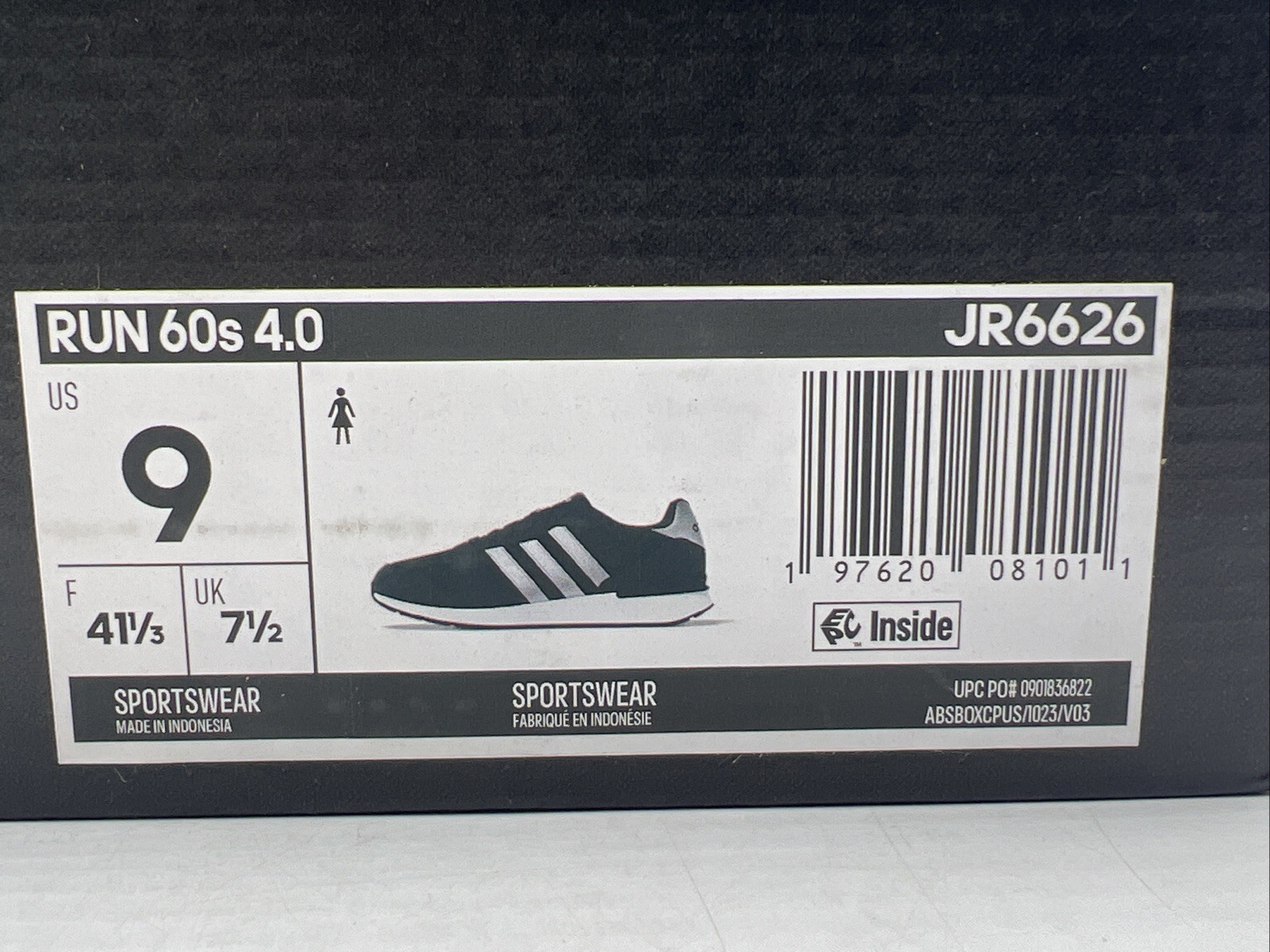 Adidas Run 60s Women’s Size 9 Black Silver Athletic Sneakers JR6626 New