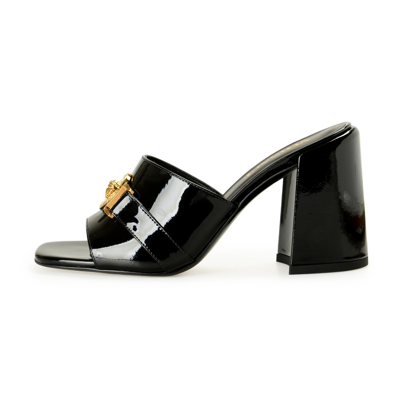 Versace Women’s Black Patent Leather Gold Medusa Mules Sandals Shoes US 6 IT 36
