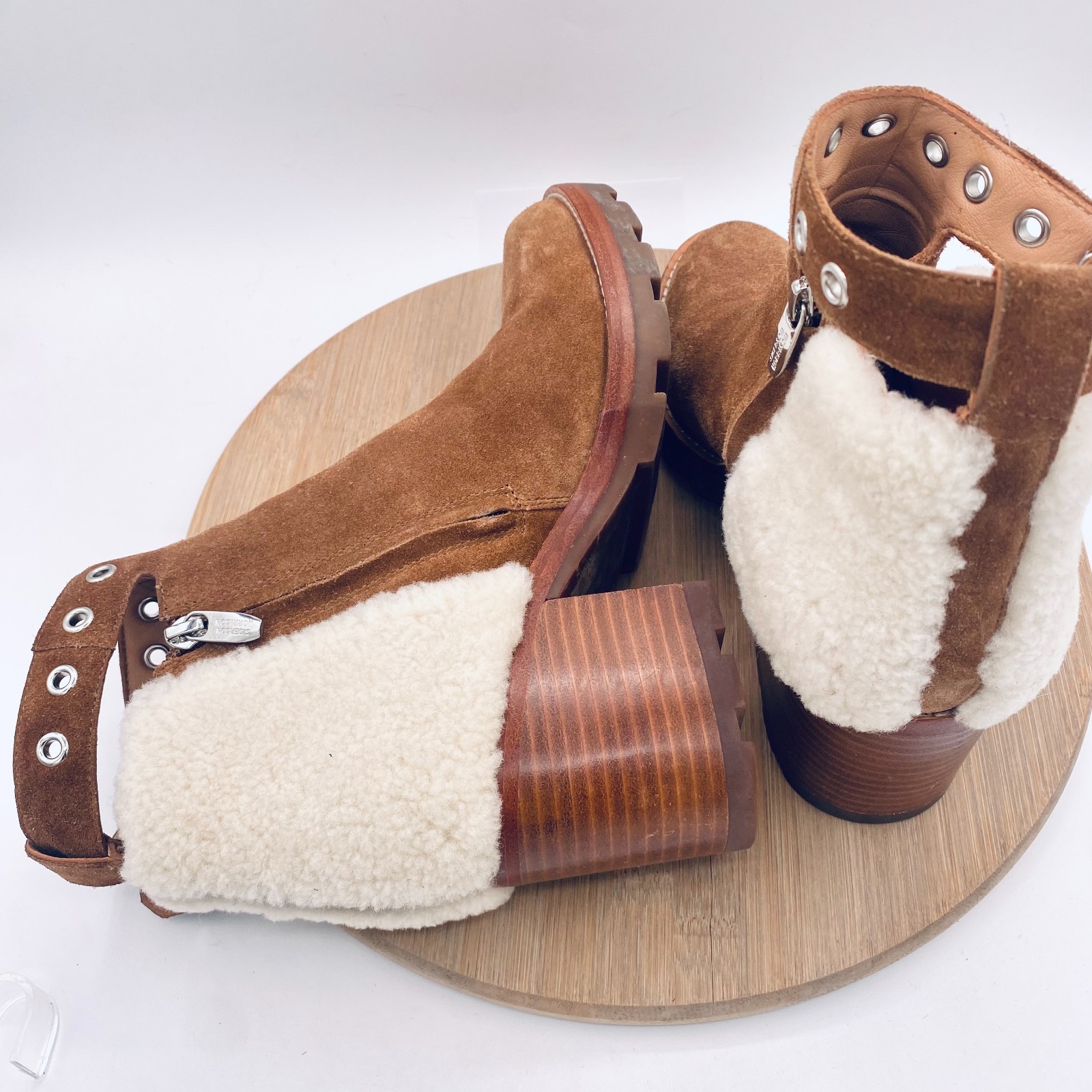 Sigerson Morrison Boots 8 Brown Suede Ankle Booties Shearling Italy