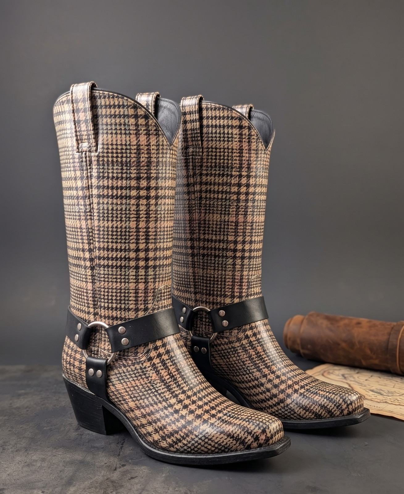 Vintage Western Plaid Rain Boots by Nomad Ladies Size 8 | Cowboy Style Harness