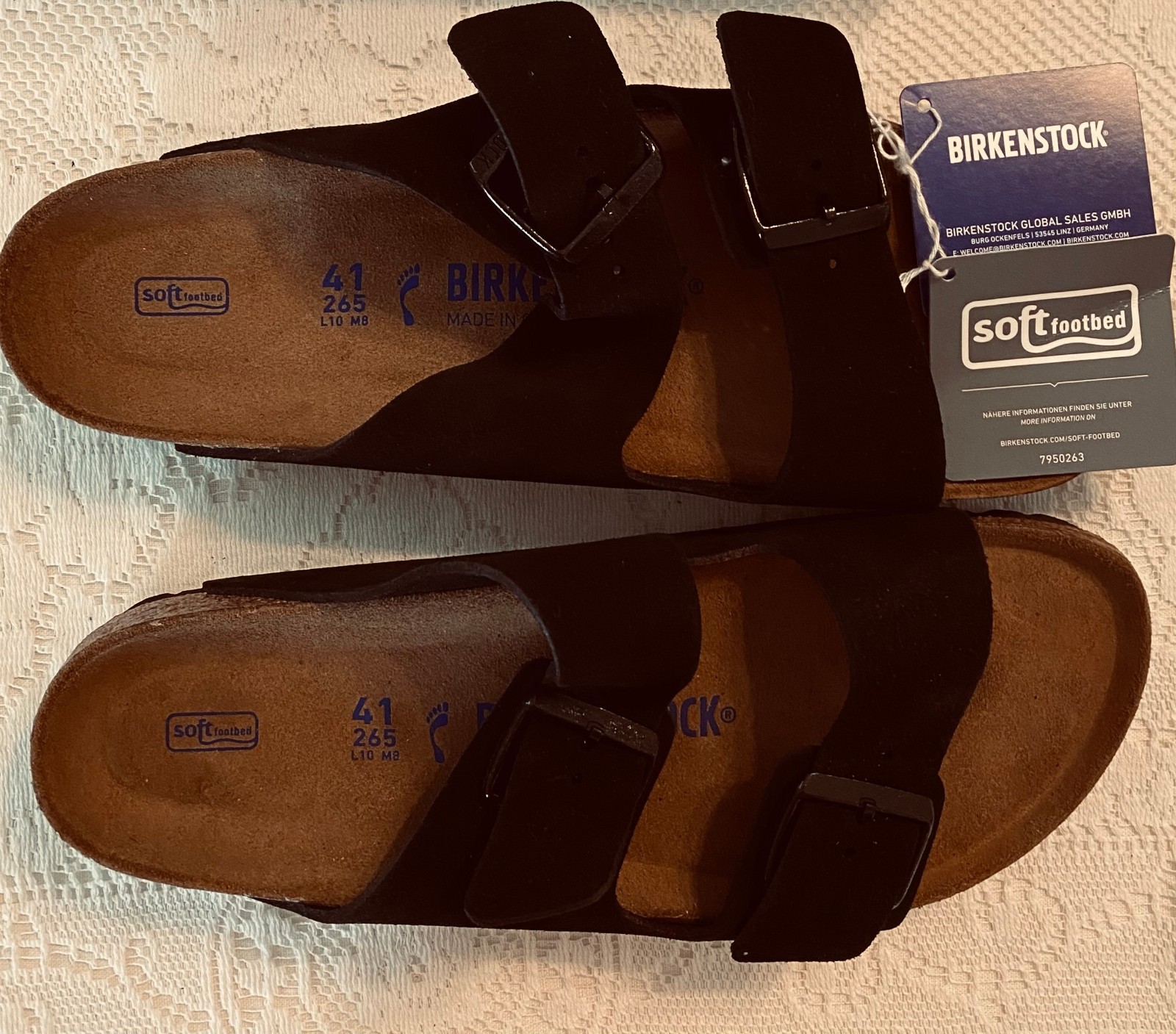 Birkenstock Arizona Sandals Black Suede / 41 Narrow / Soft Footbed / NEW IN BOX!