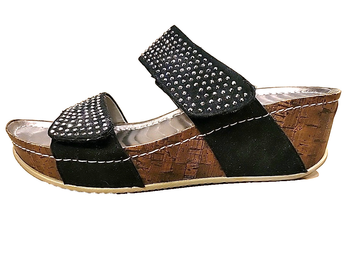 Patrizia By Spring Step, Delphine, Black Sz 8.5 Sparkly Strap Wedge Sandal