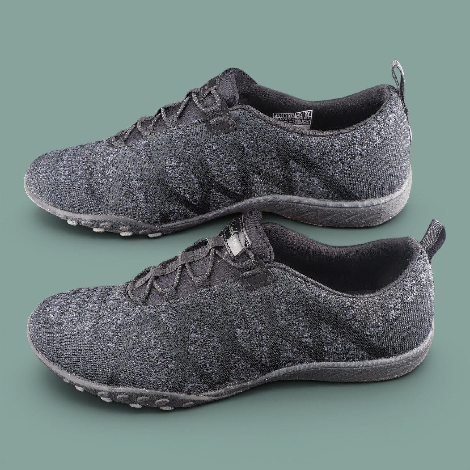 Skechers Relaxed Fit Air Cooled Memory Foam Bungee Sneakers Blk Gray Womens 8.5