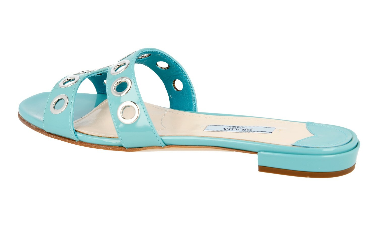 PRADA Patent Leather Slides Sandals – 1XX250 – Turquoise – NEW – US 6.5 EU 36,5