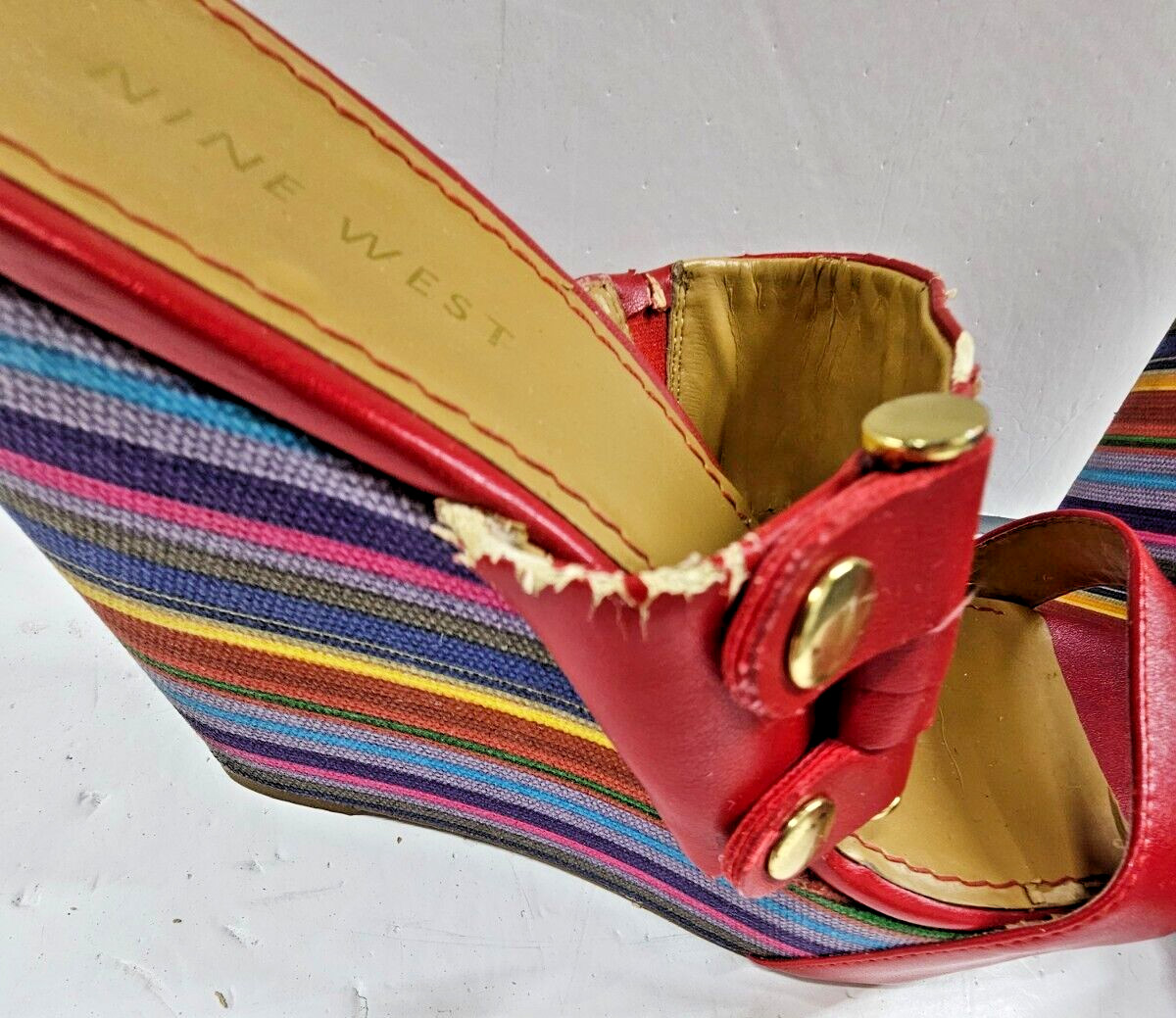 Nine West Womens Wedge Sandals Size 8.5 Red Multicolor Platform Heels