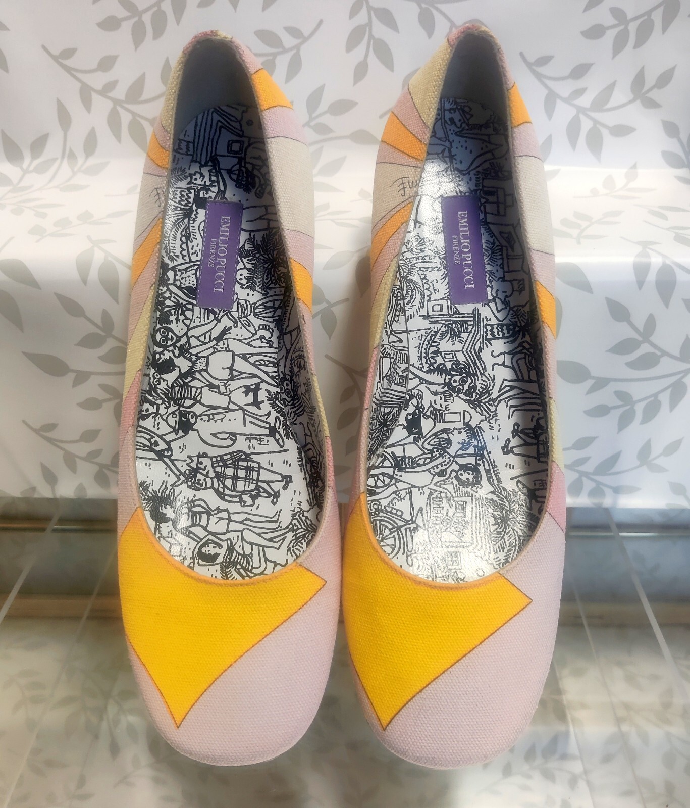 Emilio Pucci 60s/70s Wild Mod Psychedelic Silk Low Heel Slip On Pump Sz. 37 😍