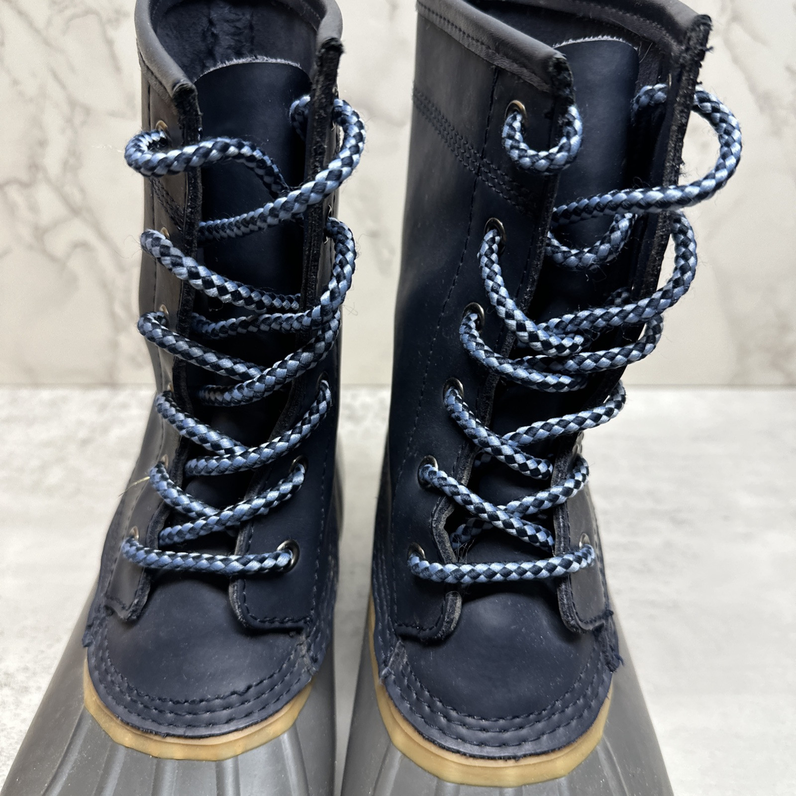 Lands End Womens 502426 Unlined Duck Boots Ankle Lace Up Deep Twilight Blue 7B
