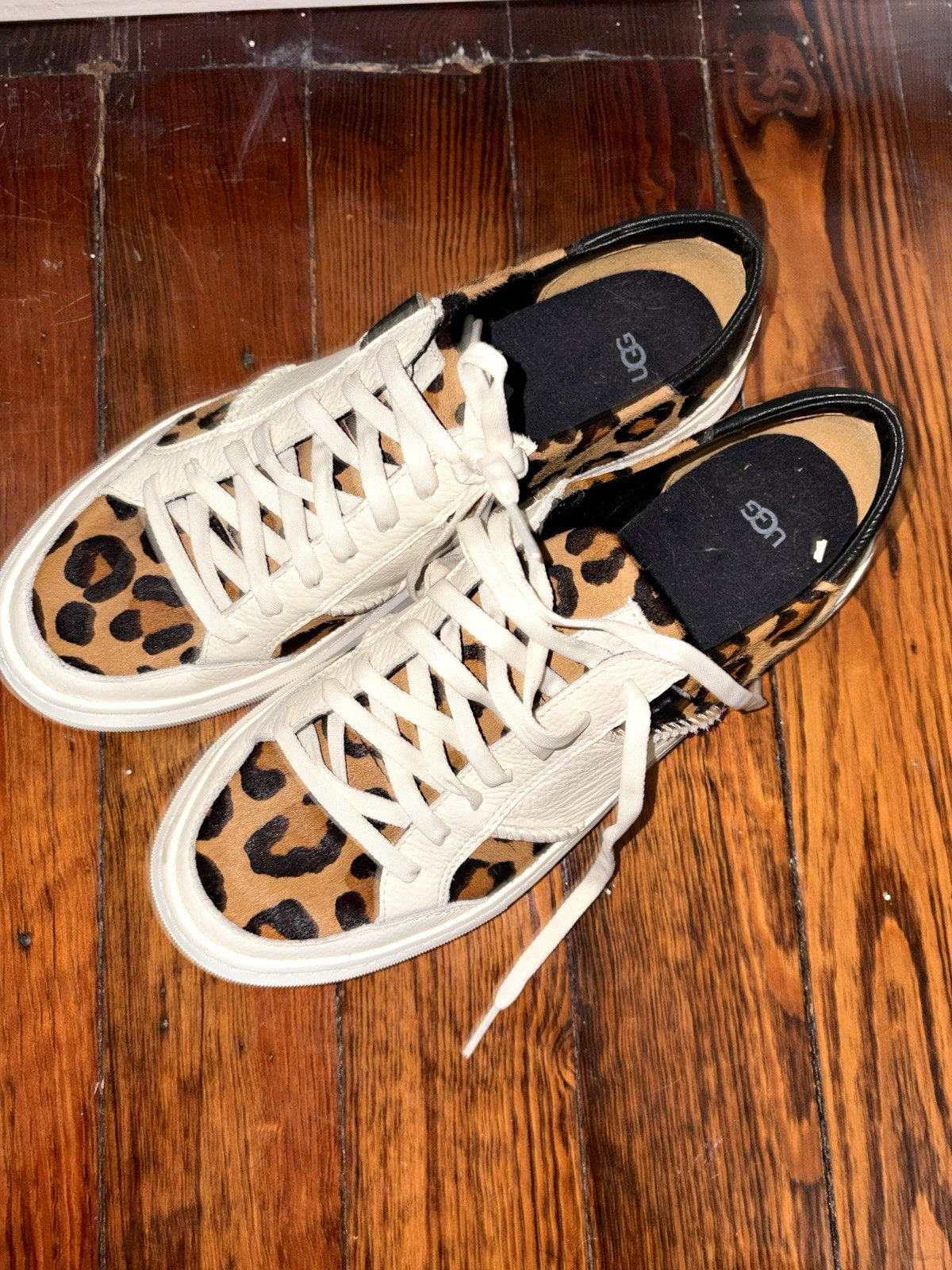 UGG Leopard Animal Print Low Top Lace-Up Sneaker, Unisex Adults, White