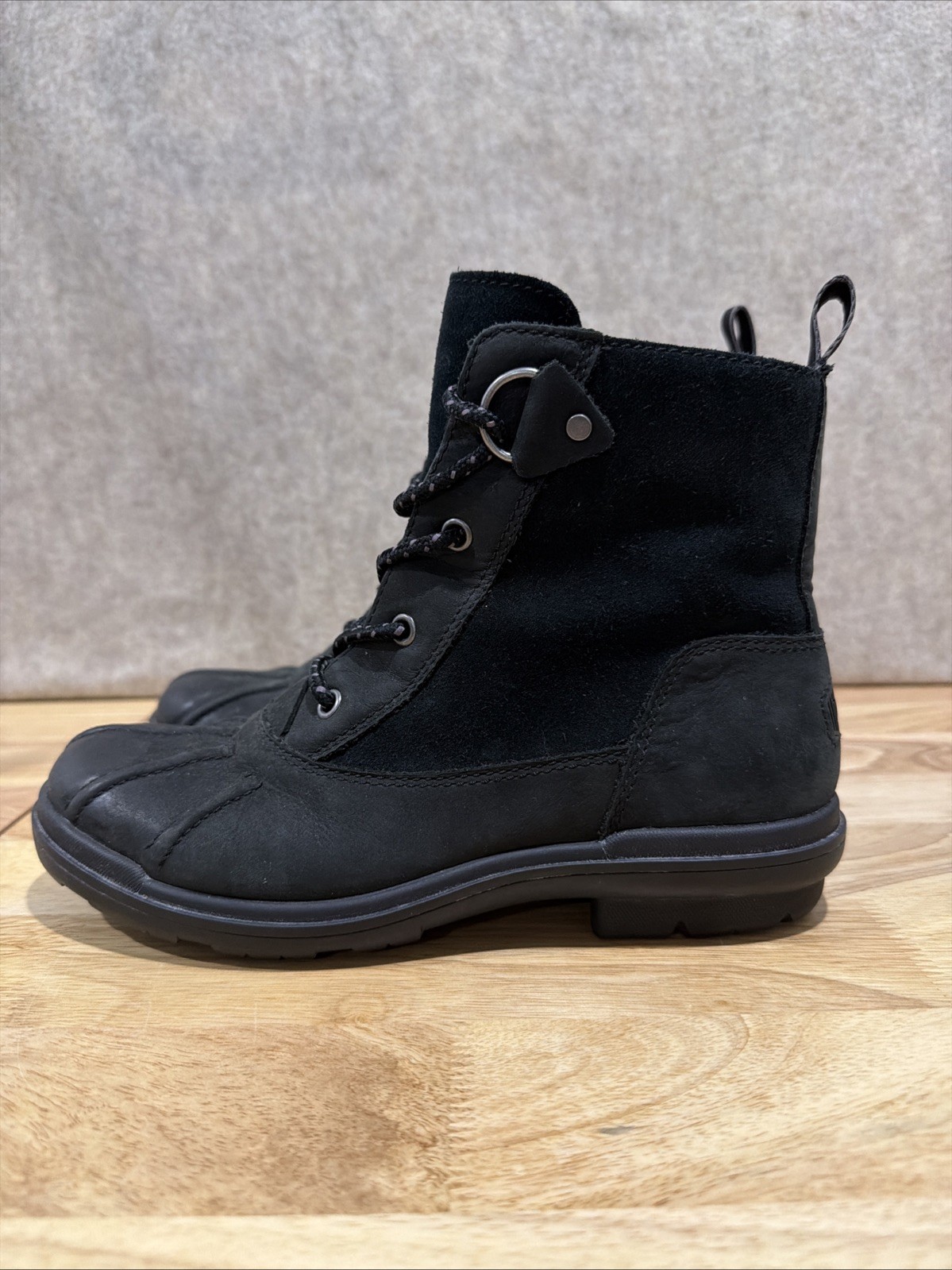 UGG Women’s Hapsburg Duck Boots, Size 7 Zip, Black Leather, Waterproof Shearling