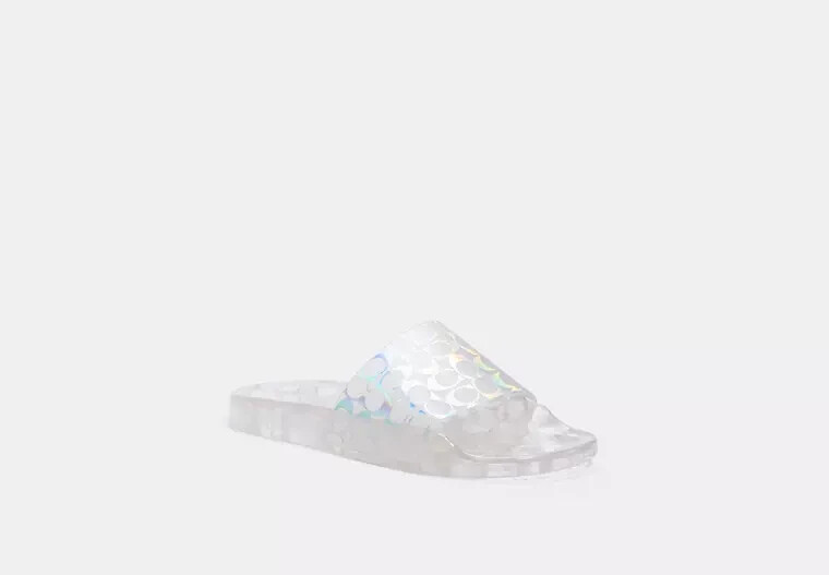 COACH Clear Iridescent Glitter Logo Jelly Pool Slides Slip On Sandals size us 7