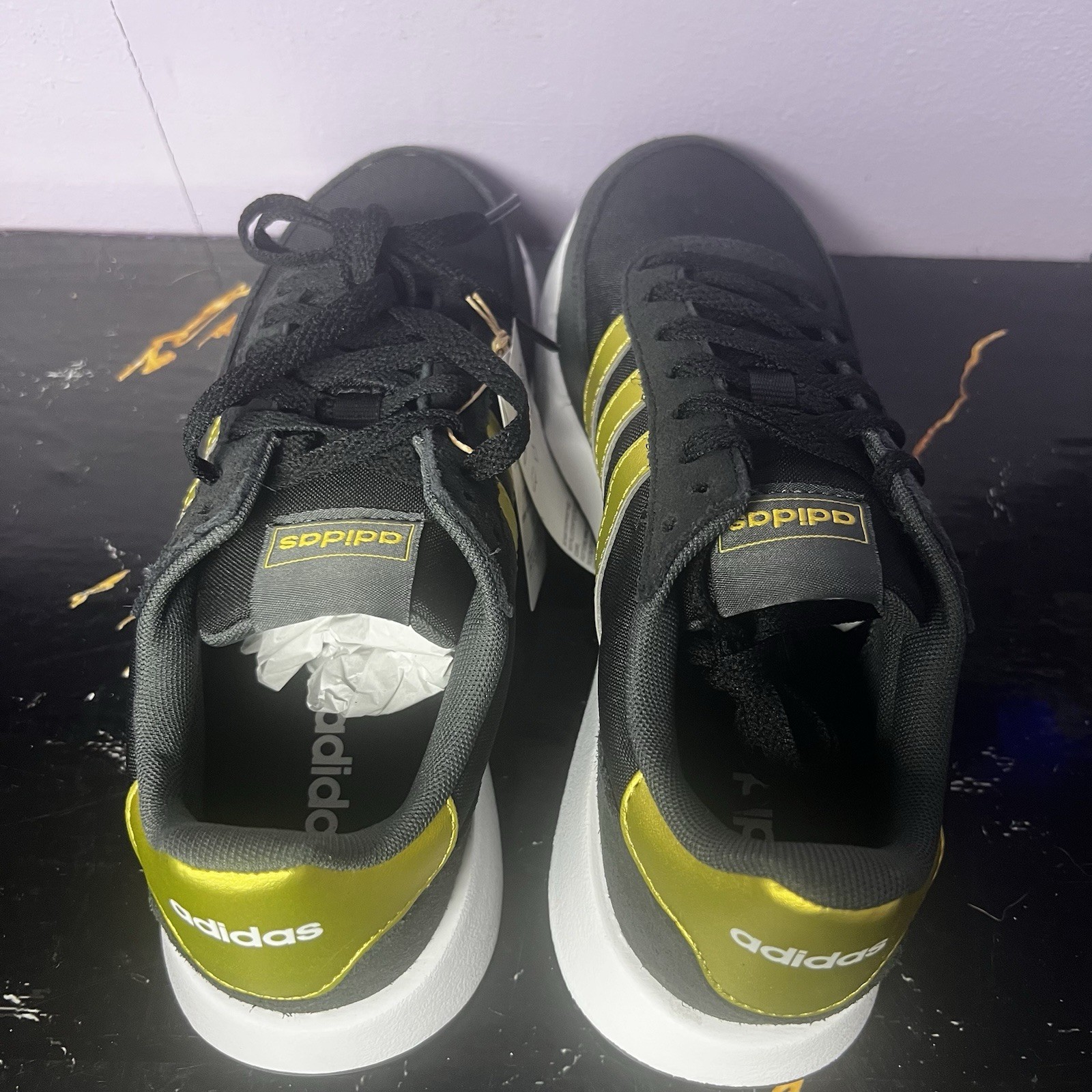 Adidas Women’s Size 6.5 Run 60s 2.0 Black Gold Shoes Brand New