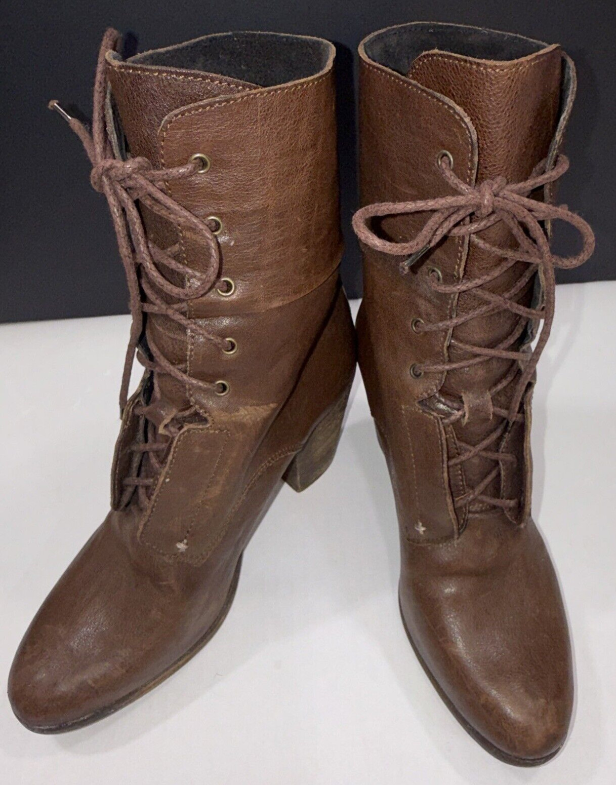 Rag & Bone Heeled Brown Boho Classic Designer Lace Up Italian Leather Boots 39.5
